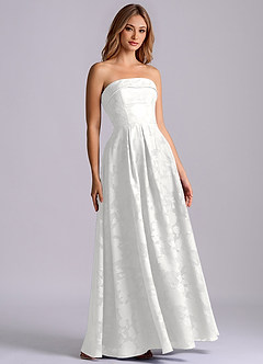 Azazie Lucienne Bridesmaid Dresses White A-Line Strapless Floral Burnout Dress image3