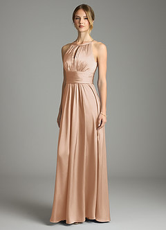 Azazie Bonnie Bridesmaid Dresses English Rose A-Line Pleated Stretch Satin Dress image1