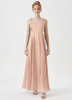 Azazie Rosey Junior A-Linie Herzausschnitt Metallischer Satin Kleid Englisches Rosa image6