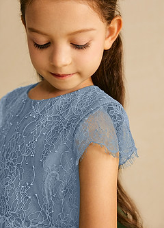 Azazie Bumblebee Abiti da Ragazza di Fiori Abito A-Line in Tulle Pizzo Blu Polveroso image3