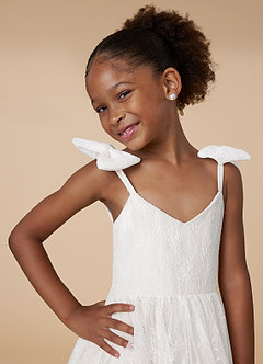 Azazie Tilly Flower Girl Dresses Diamond White A-Line Lace Dress image4
