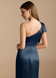 Azazie Rinna Brautjungfernkleider Meerjungfrau-Linie Gestreift Metallischer Satin Kleid Dunkelmarine image2