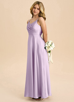 Azazie Bug Junior Linia A Pofałdowany Satyna elastyczna Długość podłogi Młodsza druhna Sukienka image7