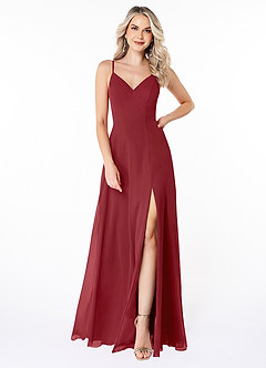 Azazie Lena Abiti da Damigella Abito A-Line in Chiffon Pizzo Melograno image1