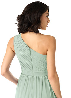Azazie Mathilda At-home Try On Dresses Agave A-Line One Shoulder Chiffon Dress image5