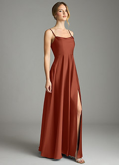Azazie Elle Bridesmaid Dresses Auburn A-Line Pleated Stretch Satin Dress image4