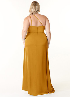 Azazie Maron Bridesmaid Dresses Butterscotch A-Line One Shoulder Stretch Satin Dress image8