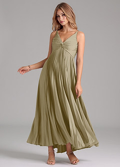 Azazie Raychelle Robes de demoiselle d'honneur Robe Trapèze en Satin extensible Plissée Vert Mousse image3