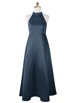 Azazie Laurel Junior Neptune A-Line Matte Satin Dress image6