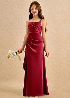 Azazie Cannoli Girls Formal Flower Girl Dresses Scarlet A-Line Pleated Matte Satin Dress image5