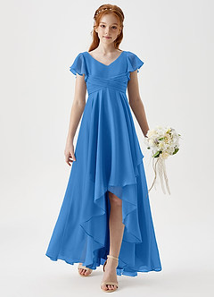 Azazie Caria Junior Vestido de Azul Grisaceo de Gasa de Corte en A con Plisado image3