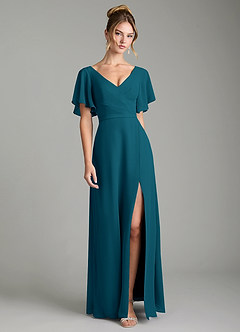 Azazie Ambrosia Bridesmaid Dresses Ink Blue A-Line Pleated Chiffon Dress image1