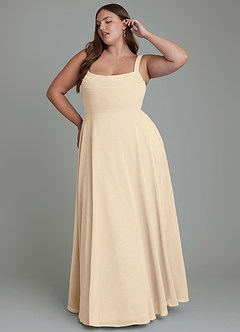 Azazie Shaude Abiti da Damigella Abito A-Line in Chiffon Plissettato Champagne image3