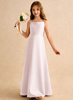 Azazie Joella Girls Formal Robe Demoiselle D'honneur Fillette Robe Trapèze en Mat Satiné Plissé Rose Pâle image3