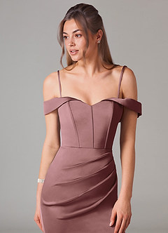 Azazie Everly Bridesmaid Dresses Vintage Mauve Mermaid Off the Shoulder Stretch Satin Convertible Dress image2