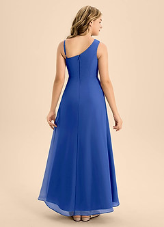Azazie Brooke Junior Vestido de Azul Real de Gasa de Corte En A con Corte Lateral image2