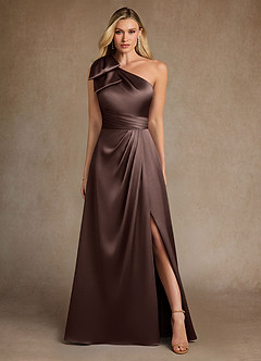 Azazie Easton Mother of the Bride Dresses Ganache A-Line One Shoulder Stretch Satin Dress image2