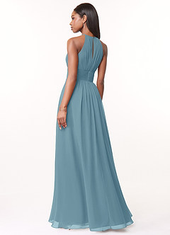Azazie Bonnie Bridesmaid Dresses Moody Blue A-Line Keyhole Ruched Chiffon Dress image2