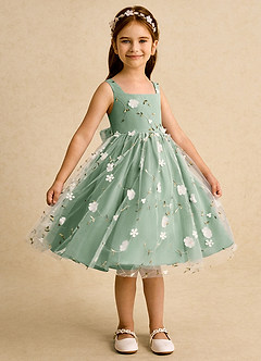 Azazie Bean Robe Demoiselle D'honneur Fillette Robe Princesse en Tulle Sans manches Matcha image4