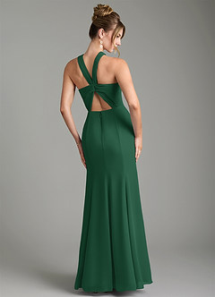 Azazie Rue Bridesmaid Dresses Dark Green A-Line Halter Chiffon Dress image2
