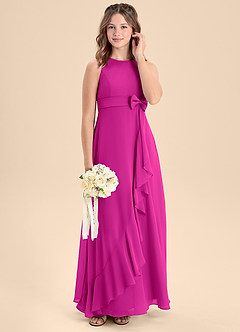 Azazie Lilenne Junior Fuchsia A-Line Bow Chiffon Dress image3
