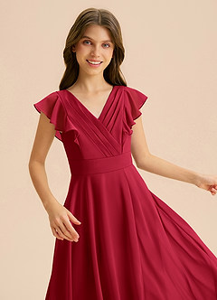 Azazie Anysa Junior Robe Trapèze en Mousseline de soie Rayé Écarlate image7