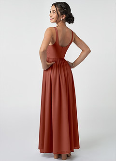 Azazie Keyla Junior A-Linie Plissee Chiffon Kleid Rotbraun image4