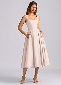 Azazie Amalie Bridesmaid Dresses Blushing Pink A-Line Pleated Stretch Satin Dress image3