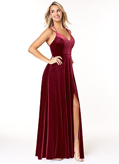 Azazie Sora Bridesmaid Dresses Burgundy A-Line Halter Bow Velvet Dress image4