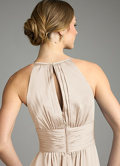 Azazie Bonnie Bridesmaid Dresses White Alabaster A-Line Pleated Stretch Satin Dress image6