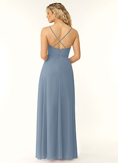 Azazie Naeem Brautjungfernkleider A-Linie V-Hals Rüsche Chiffon Kleid Staubblau image2