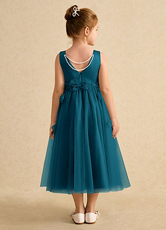 Azazie Lux Flower Girl Dresses Ink Blue A-Line Beaded Tulle Dress image2