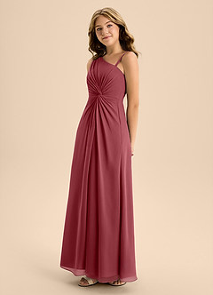 Azazie Brooke Junior Abito A-Line in Chiffon Spacco Laterale Merlot image6