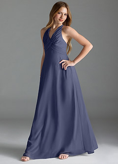 Azazie Tessie Junior Stormy A-Line Pleated Chiffon Dress image3