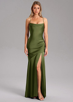Azazie Grata Brautjungfernkleider Etui Seitliche Cut-Outs Stretch-Satin Kleid Olivgrün image3