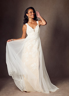 Azazie Jasmina Wedding Dresses Diamond White Champagne A-Line Sequins Tulle Dress image7