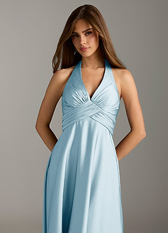 Azazie Tessie Bridesmaid Dresses Sky Blue A-Line Pleated Stretch Satin Dress image6