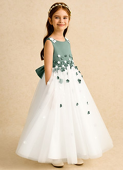 Azazie Eleni Final Sale Ivory Dusty Sage Ball-Gown Bow Tulle Dress image3