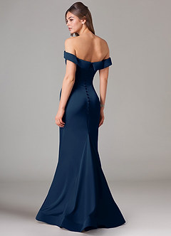 Azazie Everly Bridesmaid Dresses Dark Navy Mermaid Off the Shoulder Stretch Satin Convertible Dress image5