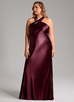 Azazie Doretta Vestidos de damas de honor Vestido de Cabernet de Satén Metálico de Corte Sirena con Lazo image12