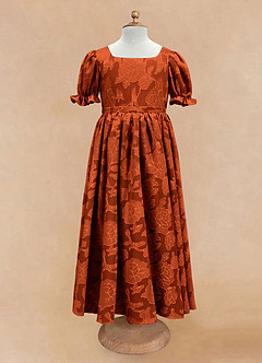 Azazie Joss Flower Girl Dresses Paprika A-Line with Sleeves Floral Burnout Dress image4
