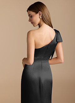 Azazie Rinna Brautjungfernkleider Meerjungfrau-Linie Gestreift Metallischer Satin Kleid Schwarz image2