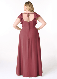 Azazie Bondi Brautjungfernkleider A-Linie Gekräuselt Chiffon Kleid Merlot image8