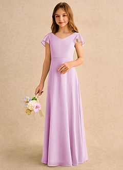 Azazie Nari Girls Formal Flower Girl Dresses Candy Pink A-Line with Sleeves Chiffon Dress image4