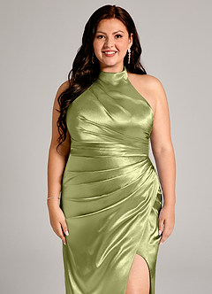 Azazie Jemma Bridesmaid Dresses Pistachio Sheath Pleated Metallic Satin Dress image12