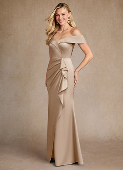 Azazie Laredo Kleider für die Brautmutter Meerjungfrau-Linie Schulterfrei Stretch-Satin Kleid Taupe image2