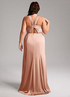 Azazie Rue Bridesmaid Dresses Rose Gold A-Line Pleated Stretch Satin Dress image9