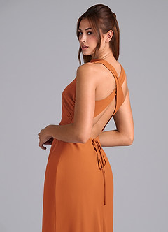 Azazie Evadne 신부 들러리 드레스 쉬스 주름진 쉬폰 발목 길이 드레스 image7