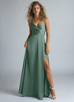 Azazie Davis Robes de demoiselle d'honneur Robe Trapèze en Satin extensible Plissée Eucalyptus image7