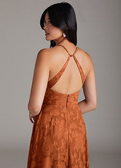 Azazie Davis Bridesmaid Dresses Burnt Orange A-Line Pleated Floral Burnout Dress image6